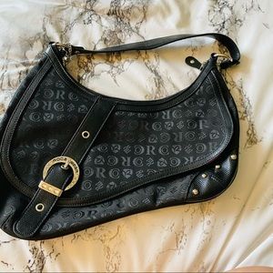 Roca Wear Black Canvas Logo Saddle Shoulder Bag